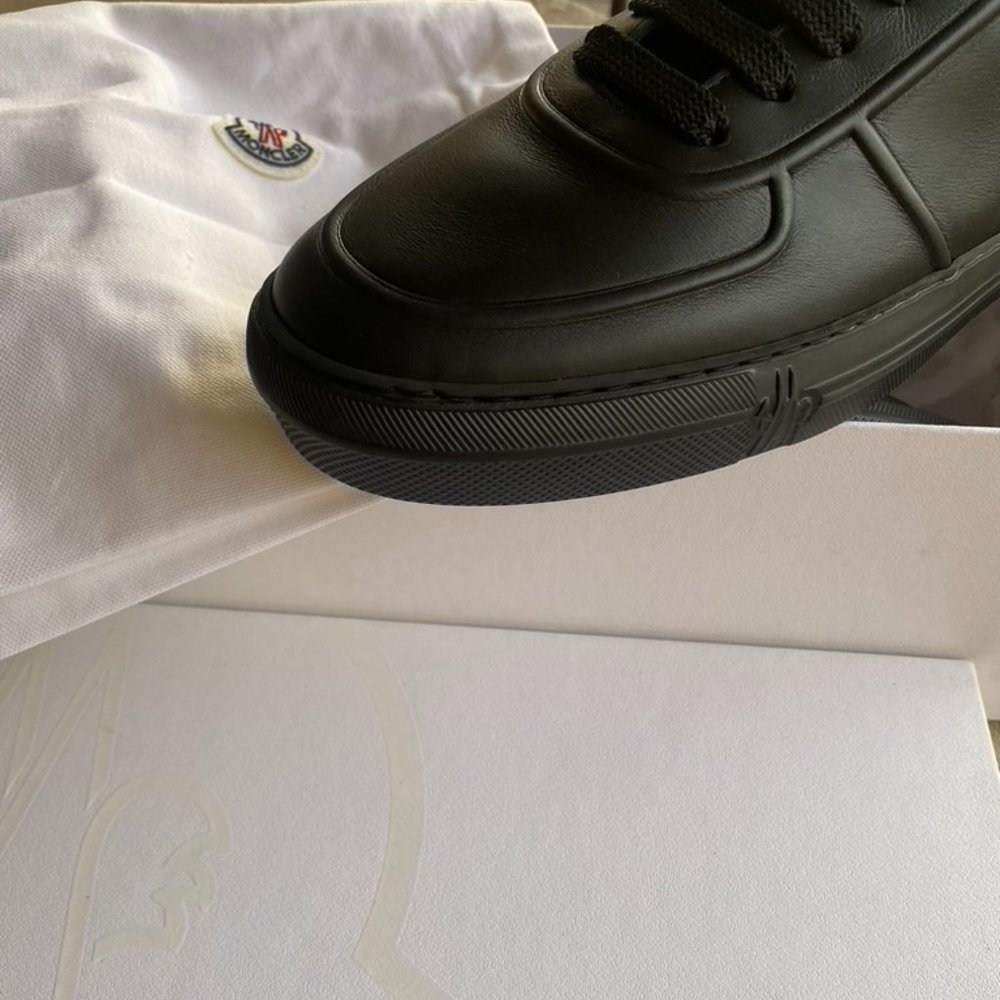 Moncler Neue York Black Leather Sneakers Men’s Size 43 US 10 Logo Italy‎ NFC New - Picture 9 of 16